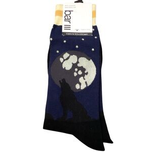 Bar III Howling Wolf Moon & Stars Socks, Navy Black Fits Sizes 7-12